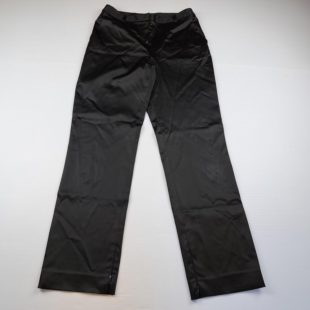 St John Evening Pants Womens 10 Black Satin Ankle Zip Lined Stretch Dressy